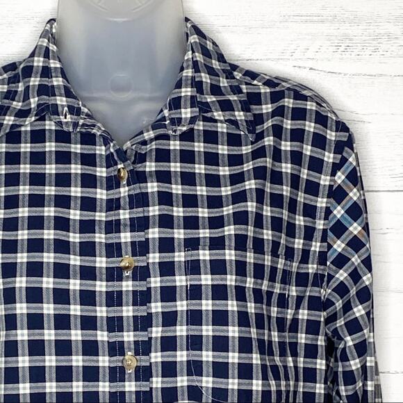 LANDS' END navy & white plaid button down shirt | Women's Size Small - Picture 3 of 8